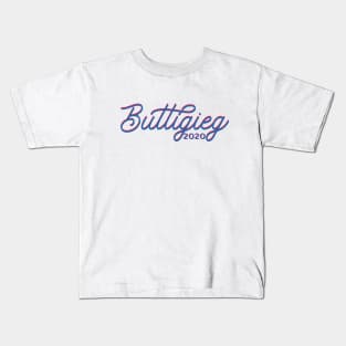 Buttigieg 2020, monoline script text in red and bright blue. Pete for America in this presidential race. Kids T-Shirt